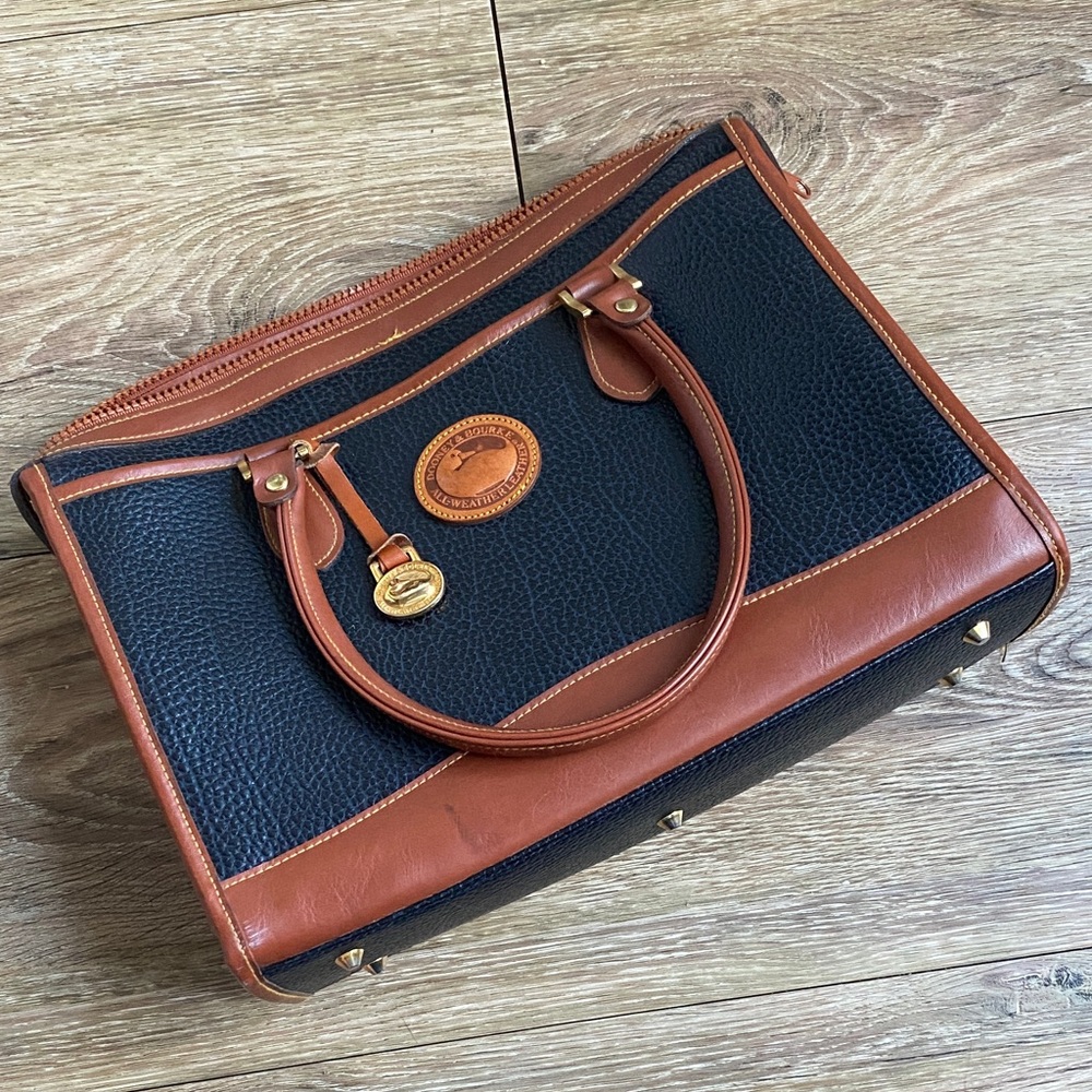 Dooney & Bourke Blue and Brown Pebbled Leather Satchel